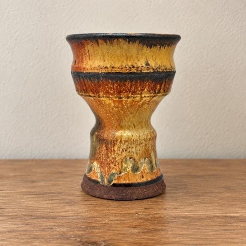 Vintage Handcrafted Studio Pottery Chalice Vase Brown Drip Glaze 5" Rustic